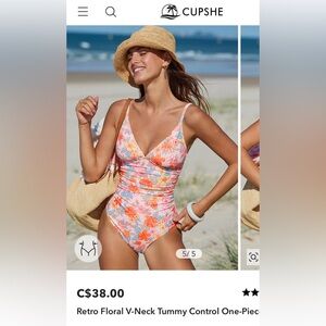 Cupshe Floral V-neck Tummy Control Swimsuit - BNWT